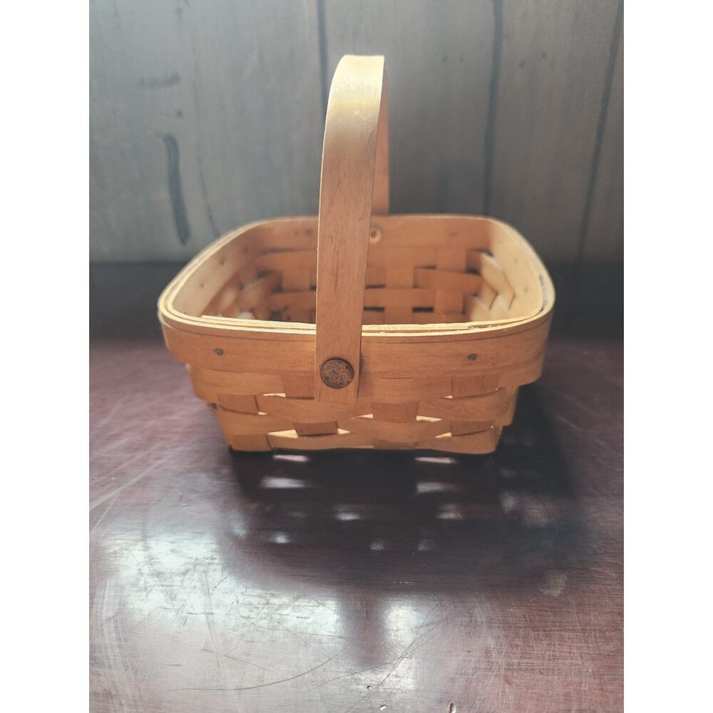 Longaberger Handwoven Small Square Basket Single Handle Signed